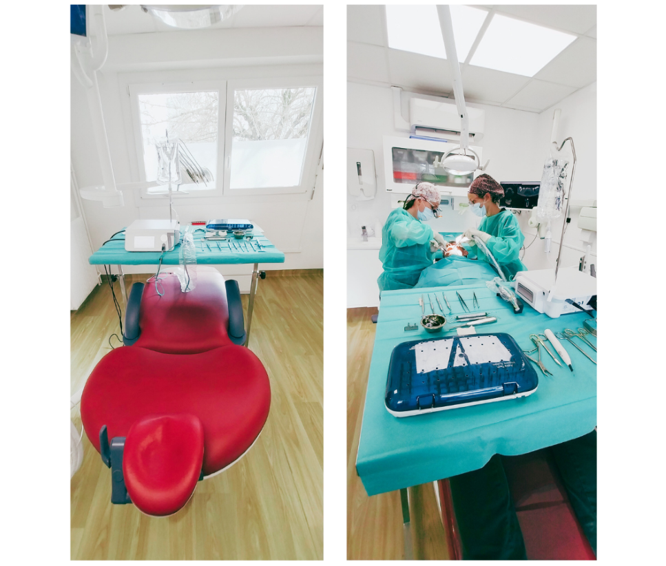Séance de chirurgie pour la pose d'un implant dentaire